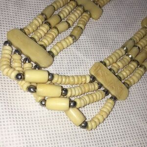 Vintage Multi-Strand Tribal-Style Beaded Necklace – Cream & Silver Accents